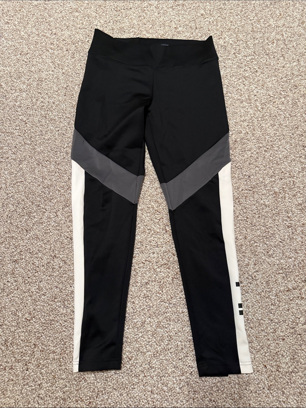 adidas Black Leggings with Gray Panels and White Side Stripe